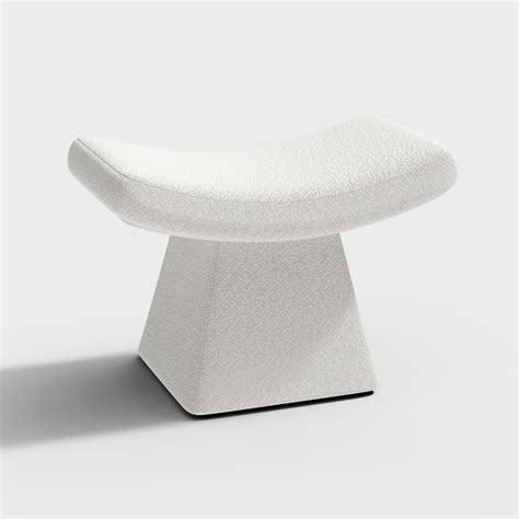 Modern White Boucle Stool Upholstered Ottoman Unique Design Footstool