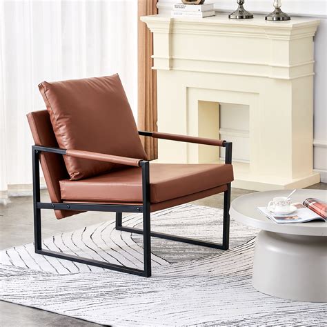 Seetaras Modern Armchair With Metal Frame Mid Century Pu Leather Accent