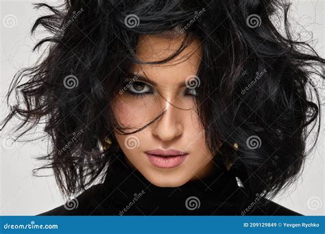 Portrait Of Gorgeous Beautiful Curly Brunette Woman Stock Image Image