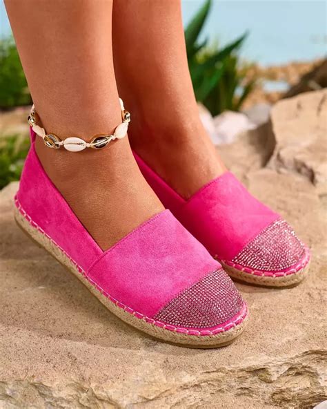 Royalfashion Neonowe różowe damskie espadryle z cyrkoniami Iterica