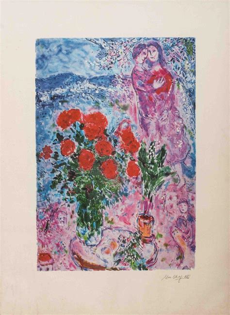 Sold Price Marc Chagall Red Bouquet With Lovers Lithograph Invalid