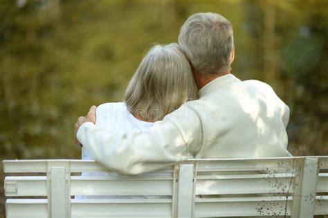 Senior Couple Sitting On Bench Stock Image Image Of Mature Love