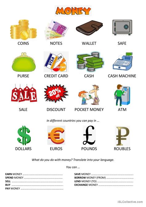 Money Vocabulary English Esl Worksheets Pdf Doc