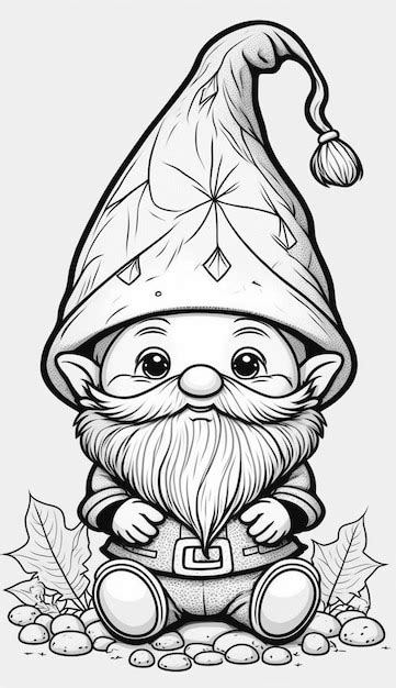 Premium Photo | A black and white drawing of a gnome sitting on the ...