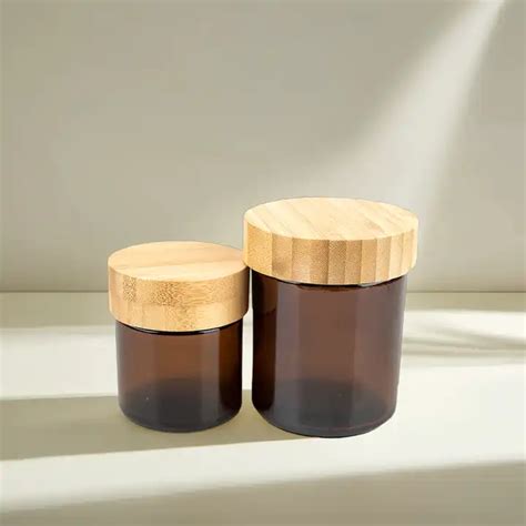 Amber Candle Jar No Plastic Bamboo Wood Screw Cap Lid For Bottle Caps