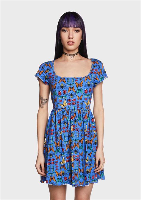 Delias Bug Print Babydoll Dress Blue Dolls Kill