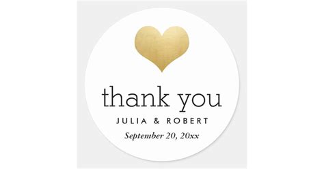 Modern Faux Gold Foil Heart Wedding Thank You Classic Round Sticker