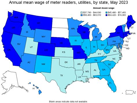 Map Of Annual Mean Wages Of Meter Readers Utilities By State May 2023