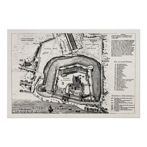 Vintage 1800s Tower of London Antique Map England Poster | Zazzle ...