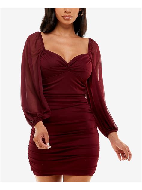 B Darlin Womens Burgundy Ruched Twist Front Cut Out Tie Back Long