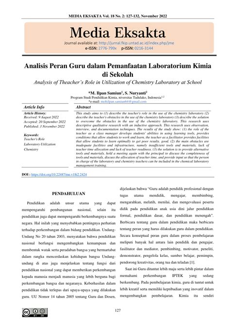 PDF Analisis Peran Guru Dalam Pemanfaatan Laboratorium Kimia Di Sekolah