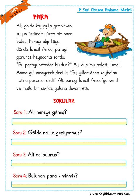 OKUMA ANLAMA METNİ PARA Seyit Ahmet Uzun Eğitime Yeni Bir Bakış