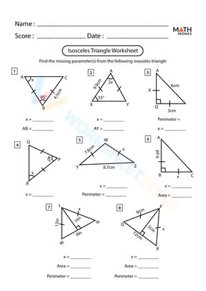 Isosceles And Equilateral Triangles Worksheets