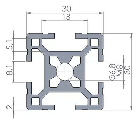 Perfil Estrutural Em Alumínio 30x30 Preto Centro M8 600mm