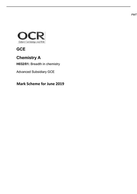 June 2019 Ms Paper 1 Ocr A Chemistry As Level Marking Scheme Ocr