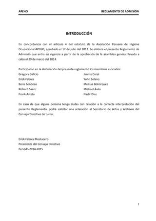 Reglamento de Admisión APEHO PDF