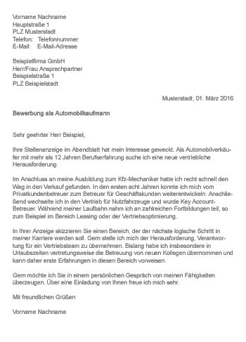 Muster Bewerbung Als Automobilkaufmann Bewerbungsschreiben F R