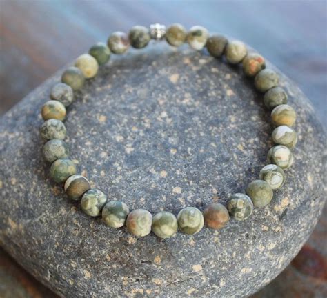 Rainforest Rhyolite Jasper Natural Stone Stretchy Bracelet Etsy