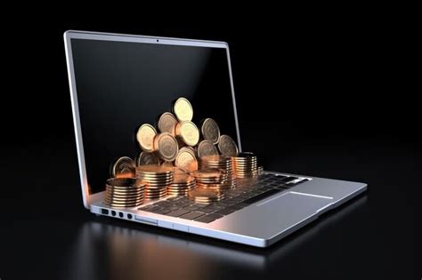 premium ai image laptop computer  money coins