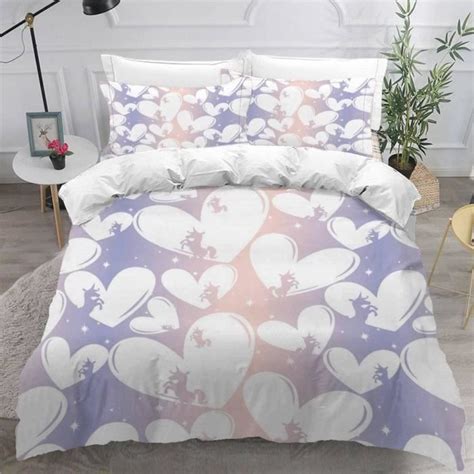 Housse de Couette 220x240cm Licorne Dessin Animé Parure de lit Ado