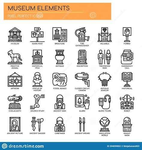 Museum Elements Thin Line And Pixel Perfect Icons Stock Vector