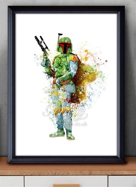 Star Wars Boba Fett Watercolor Art Silhouette Poster Print