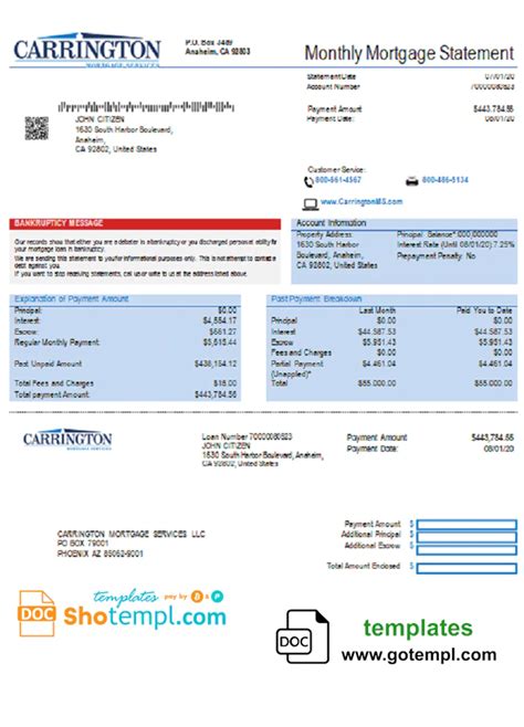 Usa Carrington Mortgage Services Bank Statement Template In Word Format