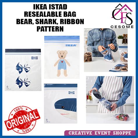 Ikea 💯original Ikea Istad Resealable Bag Bear Shark Blue Ribbon