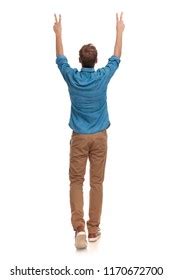 Back View Of A Casual Man Celebrating Success Images Stock Photos