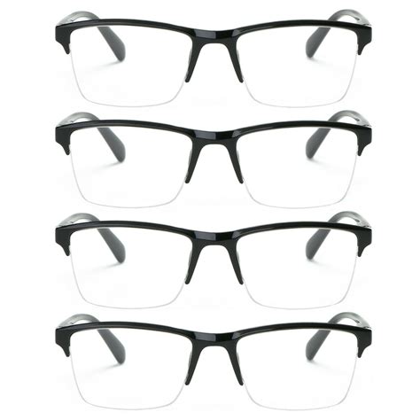 4 Packs Mens Womens Unisex Square Half Frame Reading Glasses Black Spring Hinge Readers 1 00