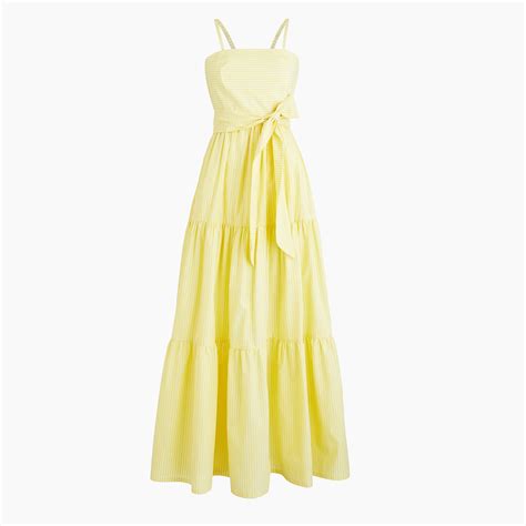 J Crew Tiered Maxi Dress In Stripe Light Yellow Pit A