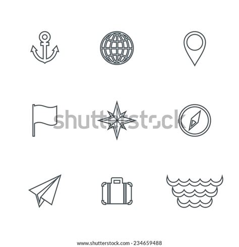 Travel Design Elements Collection Set Linear Stock Vector Royalty Free