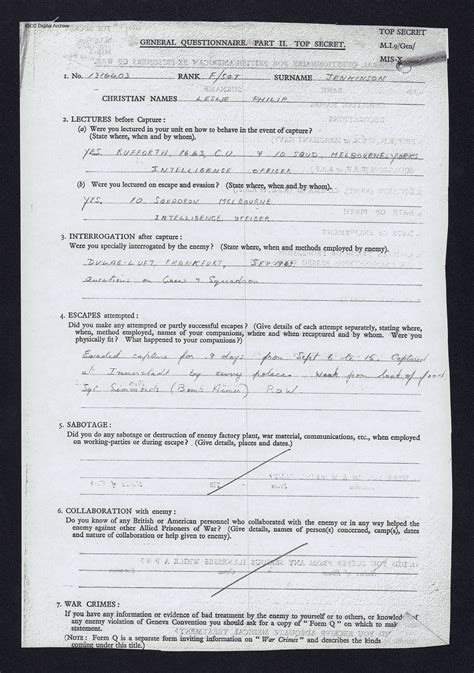 General Questionnaire For British American Ex Prisoners Of War · Ibcc Digital Archive