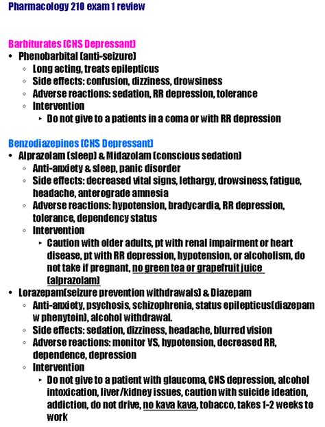 Pharm 210 Exam 1 Review: CNS Depressants & Anesthetics Overview - Studocu