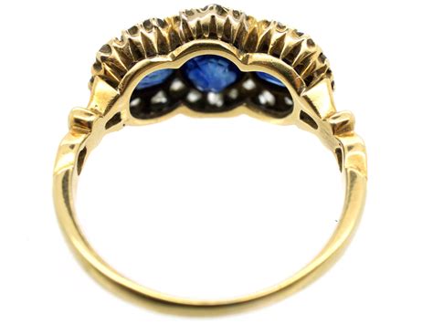 Edwardian 18ct Gold Triple Cluster Diamond And Sapphire Ring 466g The