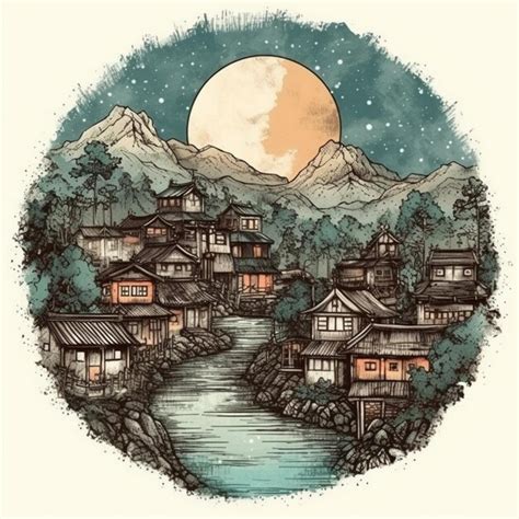 Premium AI Image | Watercolor painting of a village