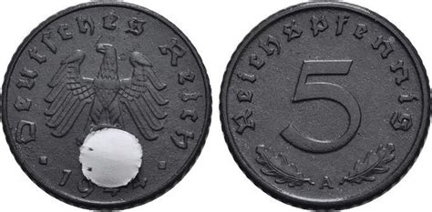 Drittes Reich Zink 5 Pfennig 1944 A Zap sehr schön vorzüglich MA