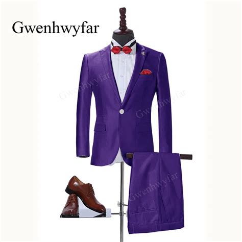 Gwenhwyfar Bright Purple Mens Party Tuxedos 2018 Slim Fit Groom Tuxedos