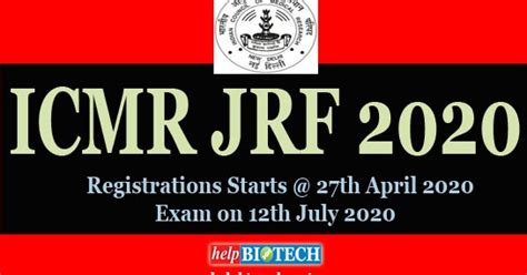 ICMR JRF 2020 Notification Exam On July 12 2020