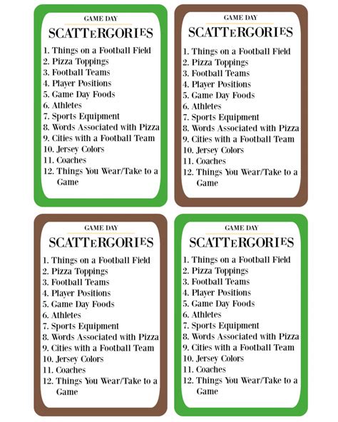 Printable Game Day Scattergories · Pint-sized Treasures | Communication games, Scattergories ...