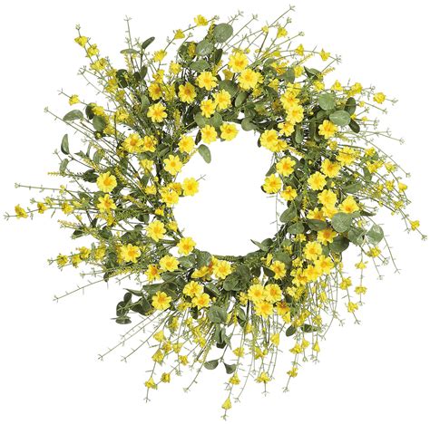 21" Daisy/Eucalyptus Leaf Wreath, Yellow - Garden Cottage