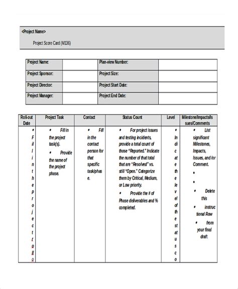 FREE 8+ Sample Project Scorecard Templates in PDF | MS Word