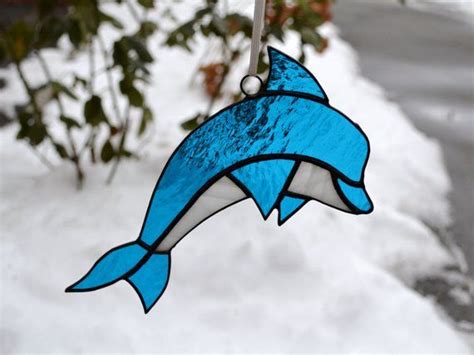 Stained Glass Dolphin Suncatcher For Window Hanging Dolphin Etsy In 2020 Window Hanging