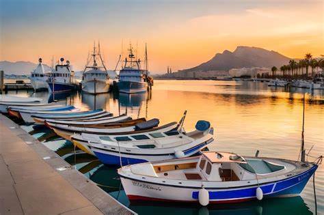 Premium Ai Image A Group Of Boats Are Docked In A Harbor With A