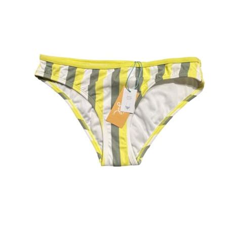 Womens Medium Coverage Hipster Bikini Bottom Kona Sol Yellow Stripe