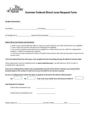 Fillable Online Summer Federal Direct Loan Request Form Fax Email