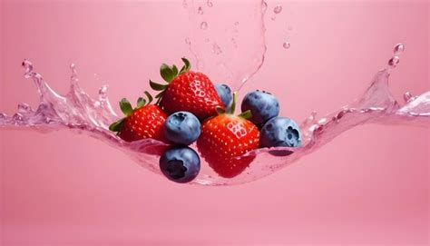 Premium Photo Fresh Blueberries And Strawberries Splash Colorful Concept