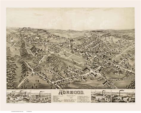 Norwood, Massachusetts 1882 Bird's Eye View - Old Map Reprint BPL - OLD