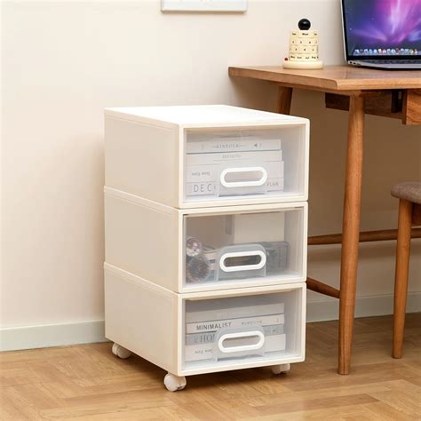 3 Drawer Plastic Drawer Stackable Drawers Clear Cart With Wheels For