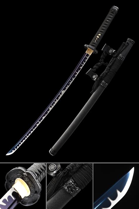 Katana Negra Y Azul Espada Samurai Japonesa Hecha A Mano Con Hoja